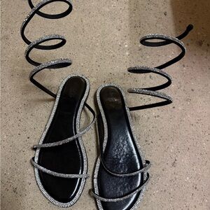 Elegant Black Rhinestone Wrap Sandals